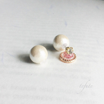 コットンパールピアスキャッチとプチビジューピアス（金属アレルギー対応・φ10mm）