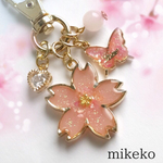 【送料無料】桜とローズクォーツのキーホルダー