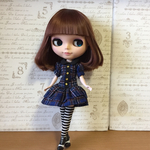 ブライス リカちゃん サイズ チェックのワンピース ブルー