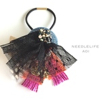 denim＊tulle〜刺繍ヘアゴム