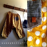 ●山吹色水玉×厚手カーキのサルエルパンツ【sunnybilly】