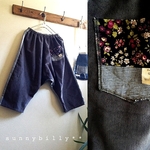 ●コーデュロイ×綿麻千鳥格子のサルエルパンツ【sunnybilly】