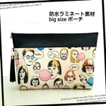 ラミネート加工 big sizeポーチ(マチ付き) ファニーフェイス柄 生成り×ブラック おむつポーチ 