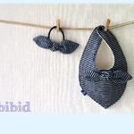 bibbidi-bobbid-バンダナビブ(バンダナスタイ）set ：ヒッコリー柄4重ガーゼ×ワッフル　虹色ステッチ