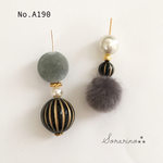No.A190 アシメ▸︎▹︎グレー × アンティークピアス