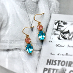 ヴィンテージスワロフスキーカボションのピアス-Rose peach & blue aqua-