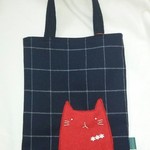 ウール生地のネコバッグ  青チェック