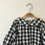 100㎝★丸襟ふんわりブラウス/白黒ギンガム