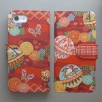 全機種対応 手帳型スマートフォンケース スマホケース 和柄 花柄 菊 桜 松 霞 毬 鶴 亀 蝶 088