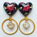 押し花レジンハートチャーム イヤリングorピアス