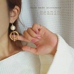 ライン入りパール＊メタルリング 大ぶりピアス＆イヤリング