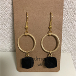 フロッキー 多角ビーズ デザイン丸カン ピアス イヤリング ブラック