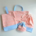 入園入学グッズ スカラップストライプ柄 ピンク レッスンバッグ他4点セット