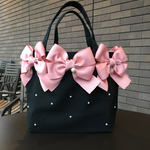 ◉両面リボン♡パールストーン散りばめ♡ミニトートバッグ