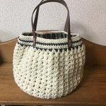 本革持ち手 ニットマルシェバッグ  きなり