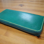 革　ハンドメイド　レザーウォレット　財布　グリーン系GI6-10