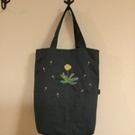 タンポポと小鳥のリネン刺繍カバン