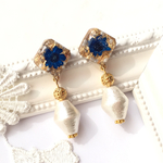 秋冬に！♡スクエアピアス(イヤリング)♡ネイビー×ゴールド☆
