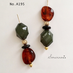 No.A195 お洒落グリーン × 琥珀 ピアス / イヤリング