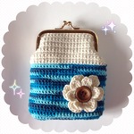 手編みがま口👛ポーチ お花モチーフ付き コットン100%