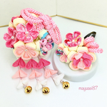 つまみ細工 七五三 組紐＋髪飾りセット☆ピンク