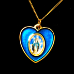 イタリア製 中央無原罪 聖母マリア ハート メダイ  ネックレス Blue White Red