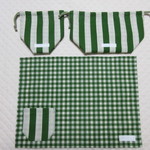 SALE  ランチ３点セット(グリーンストライプチェック)