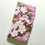 和柄 美しい サクラ 桜 花柄 白ベース 桃色小花 No.6 ピンク 全機種対応 スマホケース 手帳型ケース カメラ穴加工あり