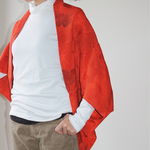  nadecoカーデS丈（紅緋、花、織り模様）着物リメイク