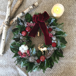 楕円形Christmas wreath vol.12(カウベル、トナカイピック、ベルベットリボン付き)