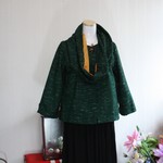 一つボタンのショートジャケット　スヌードつき　2　紬着物からのリメイク服です