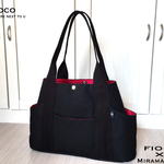 new! Miramareシリーズ 【Fiore】 8号帆布〈ブラック〉×コットン〈レッド〉 Lサイズ！大きめ バッグ　マザーズバッグ　通勤バッグ　