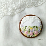 rose garden レース リボン刺繍ブローチ 4.5
