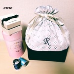 イニシャル巾着【大！ネイビー帆布×小花サークルレース】