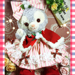   ステラルーSサイズ☆ コスチューム☆赤ボアケープ&ピンク ストライプ6点セット☆ペチコート付き☆クリスマスにも