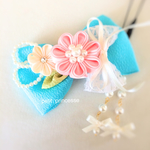 正絹水色リボンつまみ細工の髪飾り  成人式七五三結婚式に