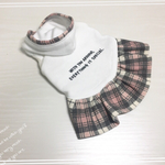 犬服 ピンクチェック柄裏毛パーカーワンピース