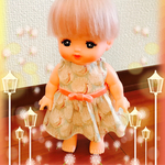 メルちゃんのワンピース   リバティ生地（ピーコックス）にベロアリボン Haru＊