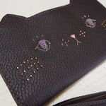 christmas sale！　ねこのお顔　牛革ロングウォレット 　チョコ　たくさん入る長財布　