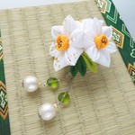水仙の2wayクリップピン髪飾り　 #つまみ細工　着物・卒業式袴に
