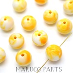 【14mm＊マーブル丸玉＊10個】【2#イエロー】両穴＊ヴィンテージ風にも◎beads-513-c2-m