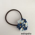 レース編みのお花ヘアゴム あお