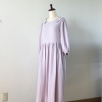 スラブWガーゼの七分袖ワンピース☆ラベンダーピンク (M)