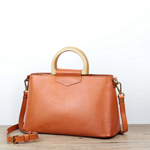 本革 ウッドハンドルレザーショルダーバッグ＆ハンドバッグ  ☆Brown☆