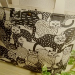 ダブルフェイス深めトート☆ねこ大集合☆帆布＆本革タグ