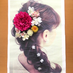 華やかなフッシャーピンクダリアに桜が可愛いヘアアクセサリー♡髪飾り 花飾り　袴　振袖　結婚式　ウェディングドレス　カラードレス　ヘアアレンジ