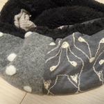 ハンドメイド◆スヌードキツネパッチワーク模様ポンポン霜降りニットファー 