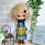 No.1056  イエロー×ブルー系チェックの萌え袖ワンピ