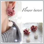  フラワータッセルピアス♡ファーイヤリング