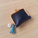 革のがま口 アクセサリー ケース　濃紺(がま口6cm)